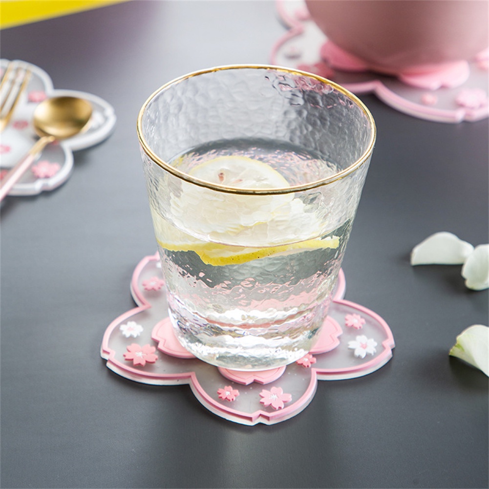 Coaster Bunga Sakura Alas Anti Licin Tahan Air, Aksesori Peralatan Makan Dapur Alas Meja Mangkuk Air Cangkir Kopi Sakura Merah Muda