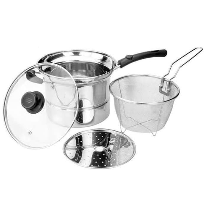 Deep Fryer Pan 22 CM Multifungsi 3 IN 1 - Panci Kukus Goreng Rebus Serbaguna - Panci Korea Q2 218