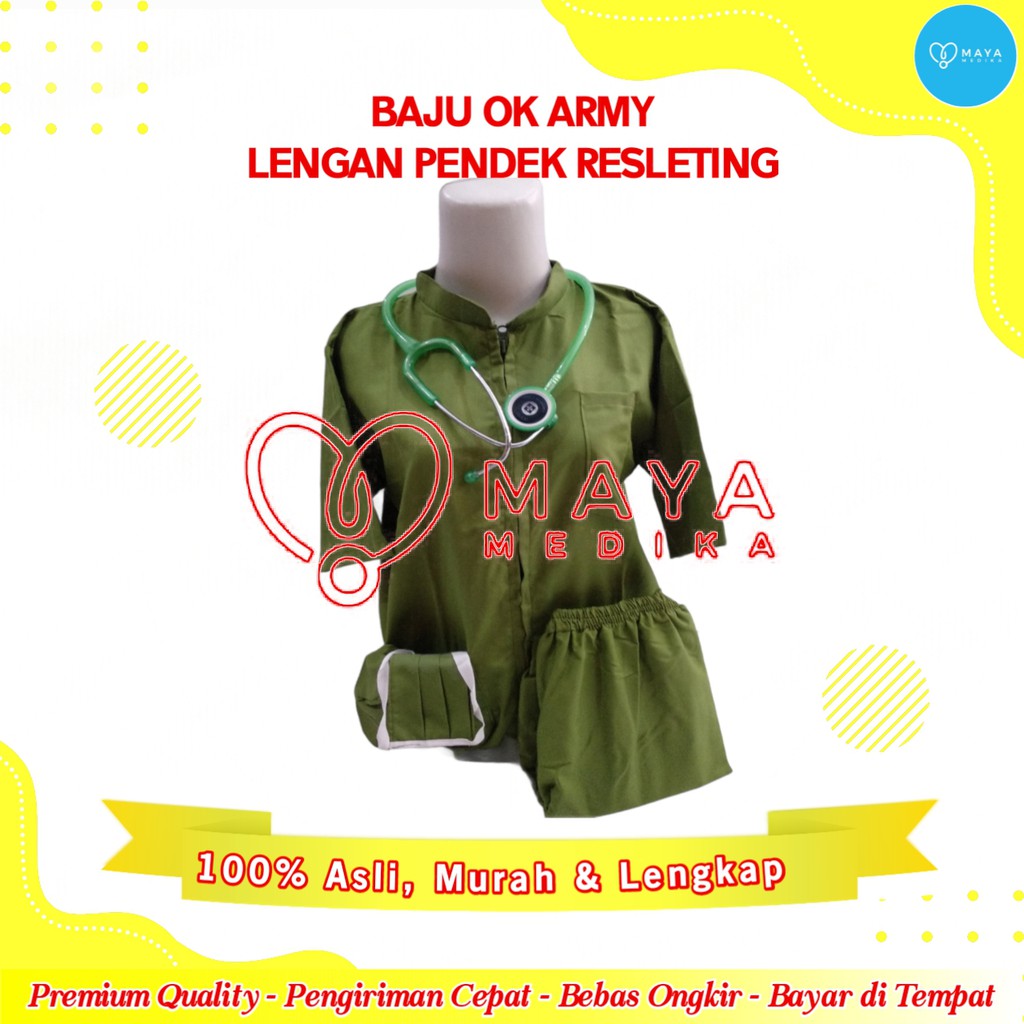Baju OK Hijau Army Lengan Pendek Baju Rest Celana Karet