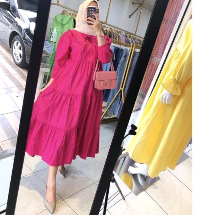 midi dress isyana polos rayon mewah elegant viral tunik midi hitam midi putih midi pink midi lilac k