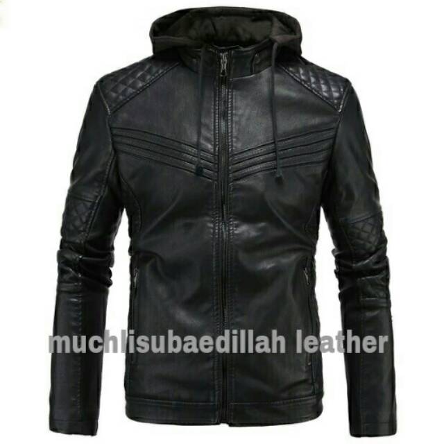 Jaket semi kulit pria hoodie  M208