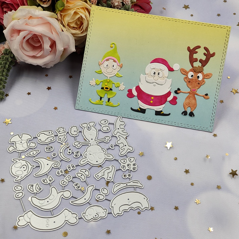 Cetakan Stensil Cutting Dies Motif Snowman Rusa Natal Bahan Metal Untuk Scrapbook / Craft DIY