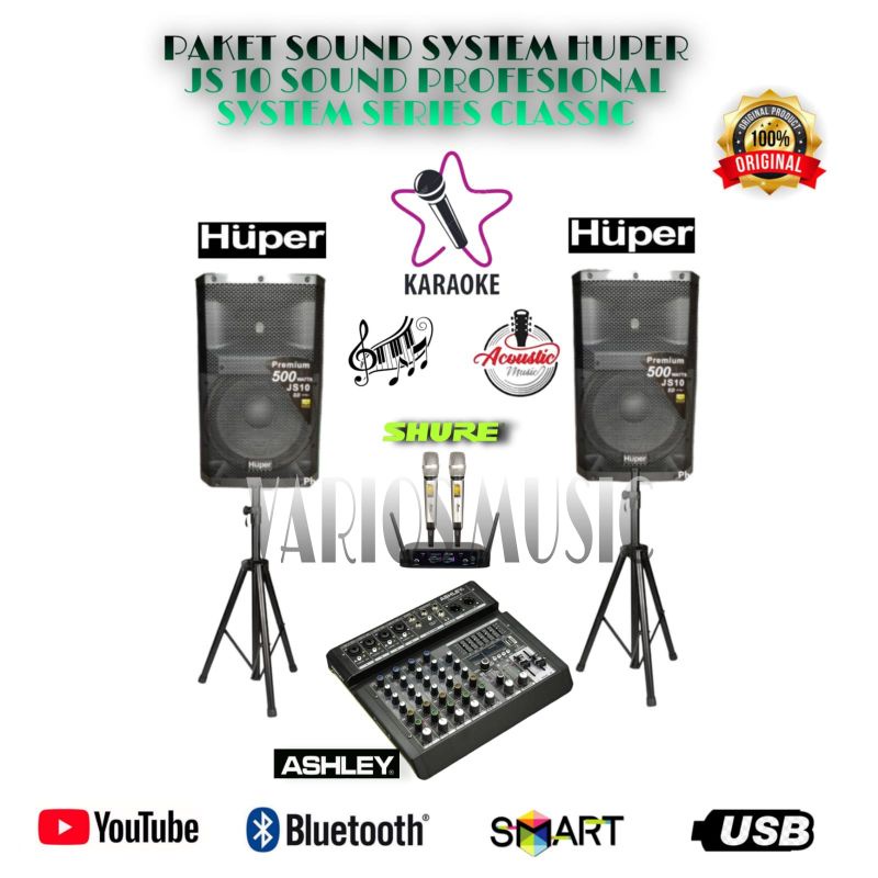PAKET SOUND SPEAKER HUPER JS10 500WAT MIXER ASHLEY BLUETOOTH
