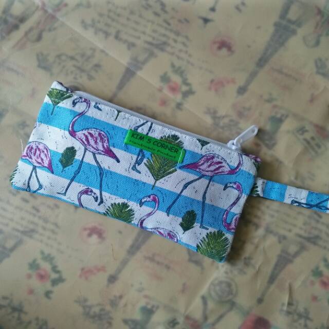 

Pencil case / oouch serbaguna motif flamingo biru