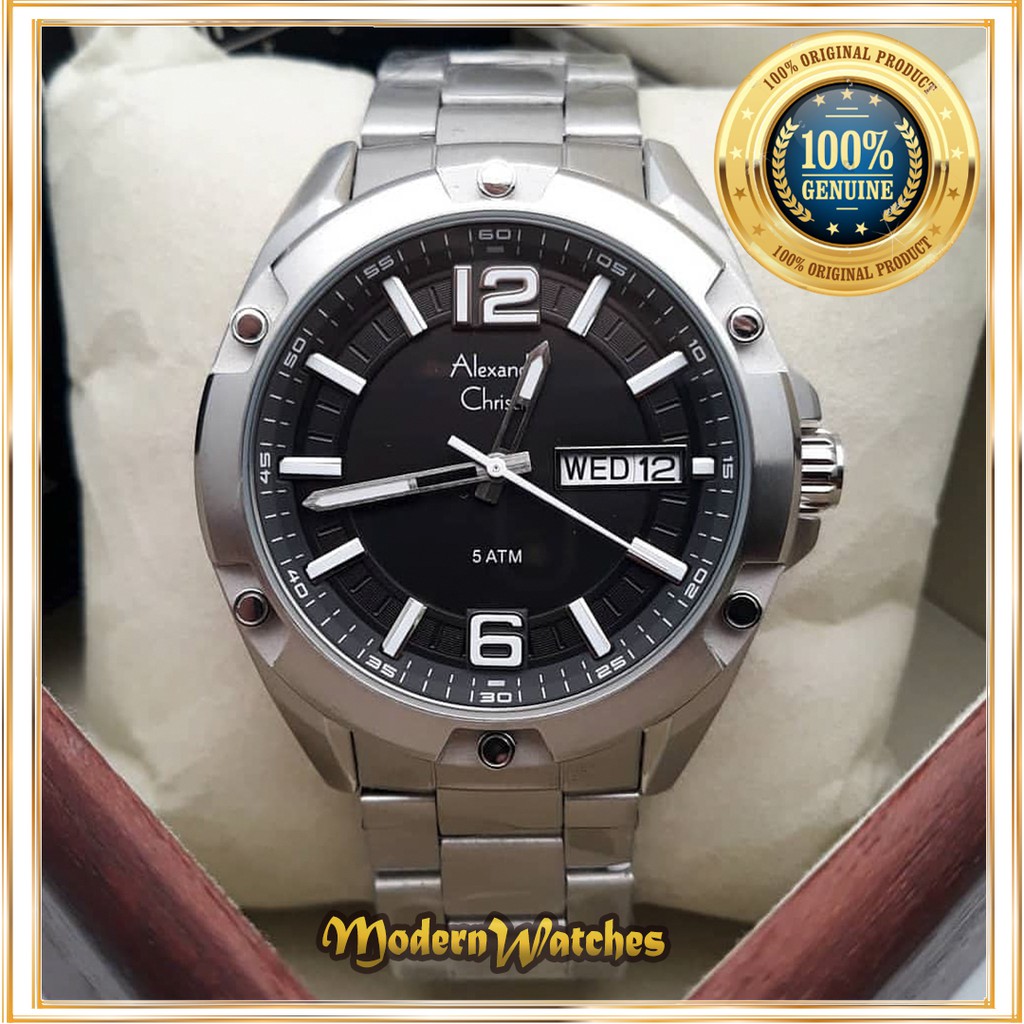 Jam Tangan Pria Alexandre Christie Ori AC 6518 Black Silver Hitam Alexander Christi Terlaris Cowok