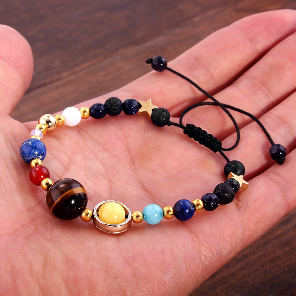 Universe Galaxy Eight Planet Stone Beads Braided Bracelet