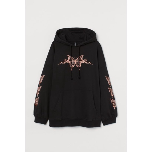 Hoodie Jaket Pria Wanita HnM H&amp;M Pria Wanita Butterfly Tangan Hitam Full Tag