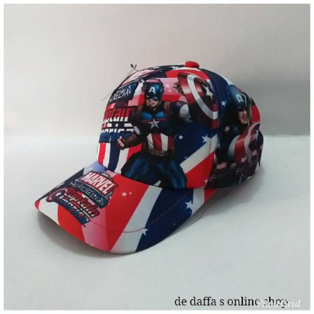 Topi anak baseball  twill printing superhero CAPTEN AMERICA