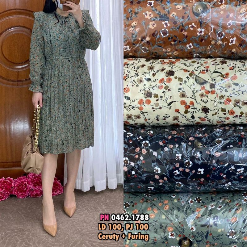 Tunik Plisket bahan Ceruty Import Motif bunga