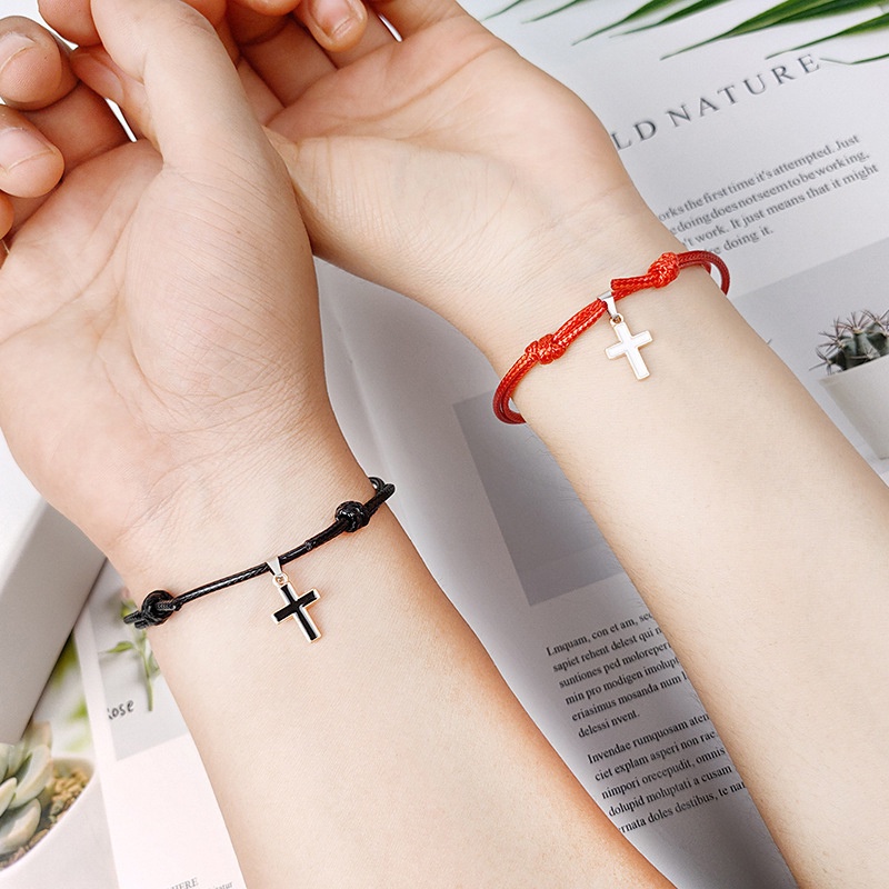 2 Pcs Gelang Couple Cross Tali Lilin Untuk Persahabatan/bestie Pasangan