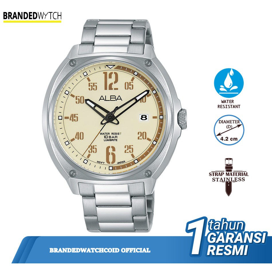 Jam Tangan Pria Alba AS9J35X1 Silver Biege Stainless Steel ORIGINAL/Jam Tangan Pria Alba AS9J35