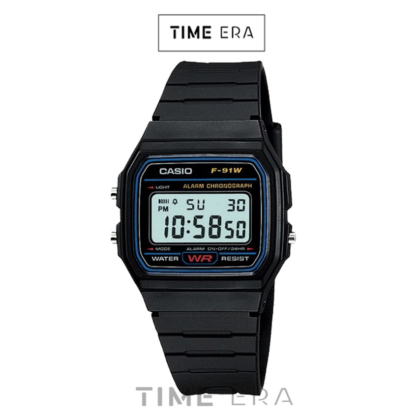 Casio Original F-91W-1DG / F91W-1DG Jam Tangan Pria - Digital - Karet - Hitam Biru