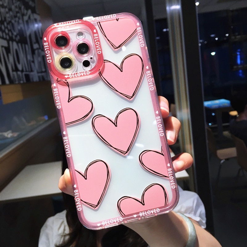 Soft Love Heart Transparent Phone Case For iphone 11 12 13 Pro Max X XS max XR 7 8 Plus SE 2020 Bumper Shockproof Back Cover