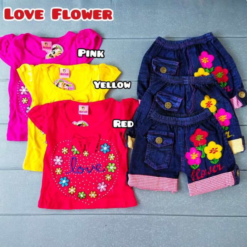 COD Setelan Red Kid  rok dan celana jeans Nourick usia 3-12 anak perempuan / girl / cewek / murahuc