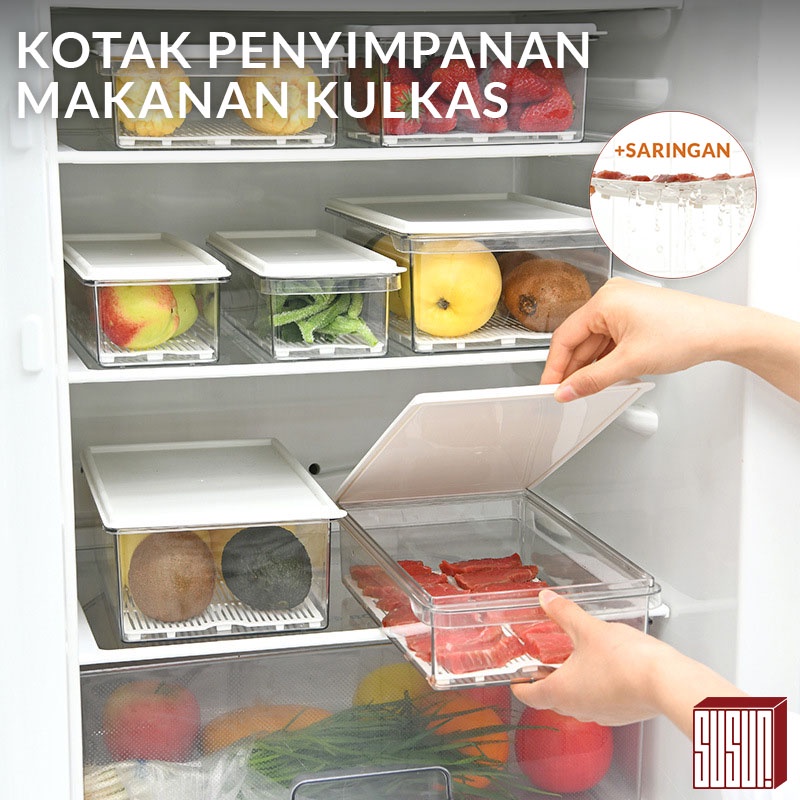 Jual Susun Kotak Penyimpanan Makanan Kulkas Dengan Saringan Tempat Penyimpanan Makanan Kulkas 4568