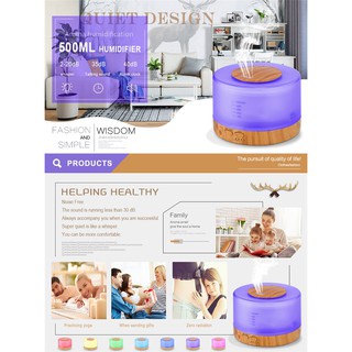 Humidifier Aromatherapy Diffuser Model Kayu 500ml 7 Color LED Light Aromatherapy