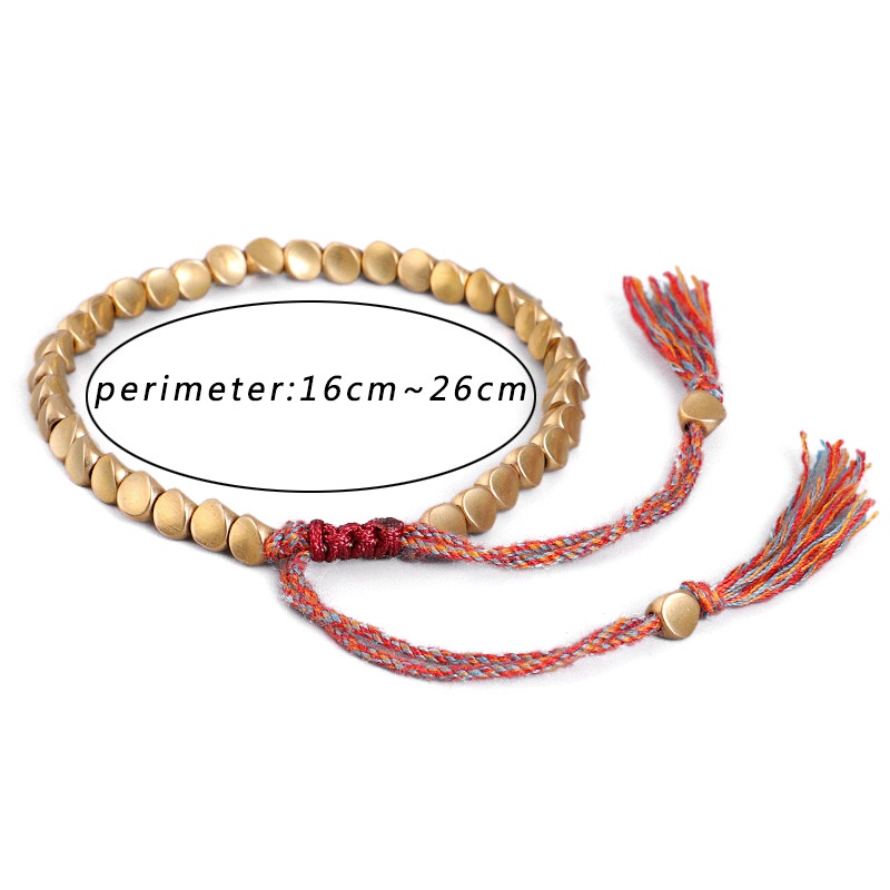 Handmade Tibetan Buddhist Braided Cotton Copper Beads Lucky Rope Bracelet Bangle