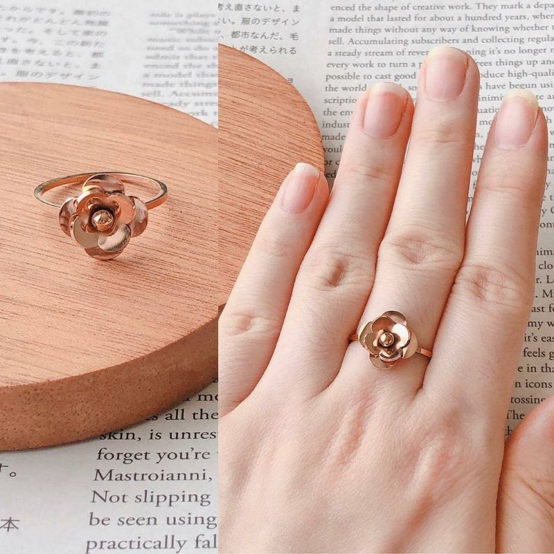 Cincin Titanium asli Rosegold Premium Quality motif bunga anti karat Ring Stainless steel rh09