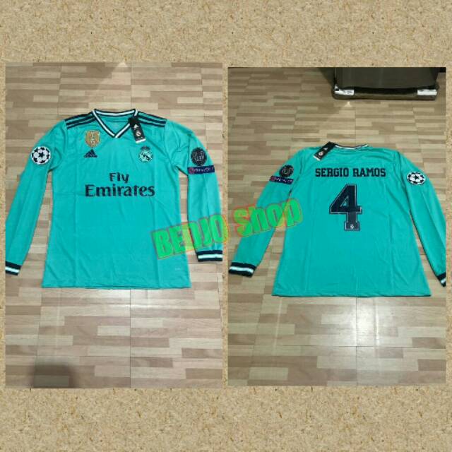Jersey Real Madrid 3rd Away LONG SLEEVE 2019 - 2020 OFFICIAL plus Cetak nama dan Patch UCL