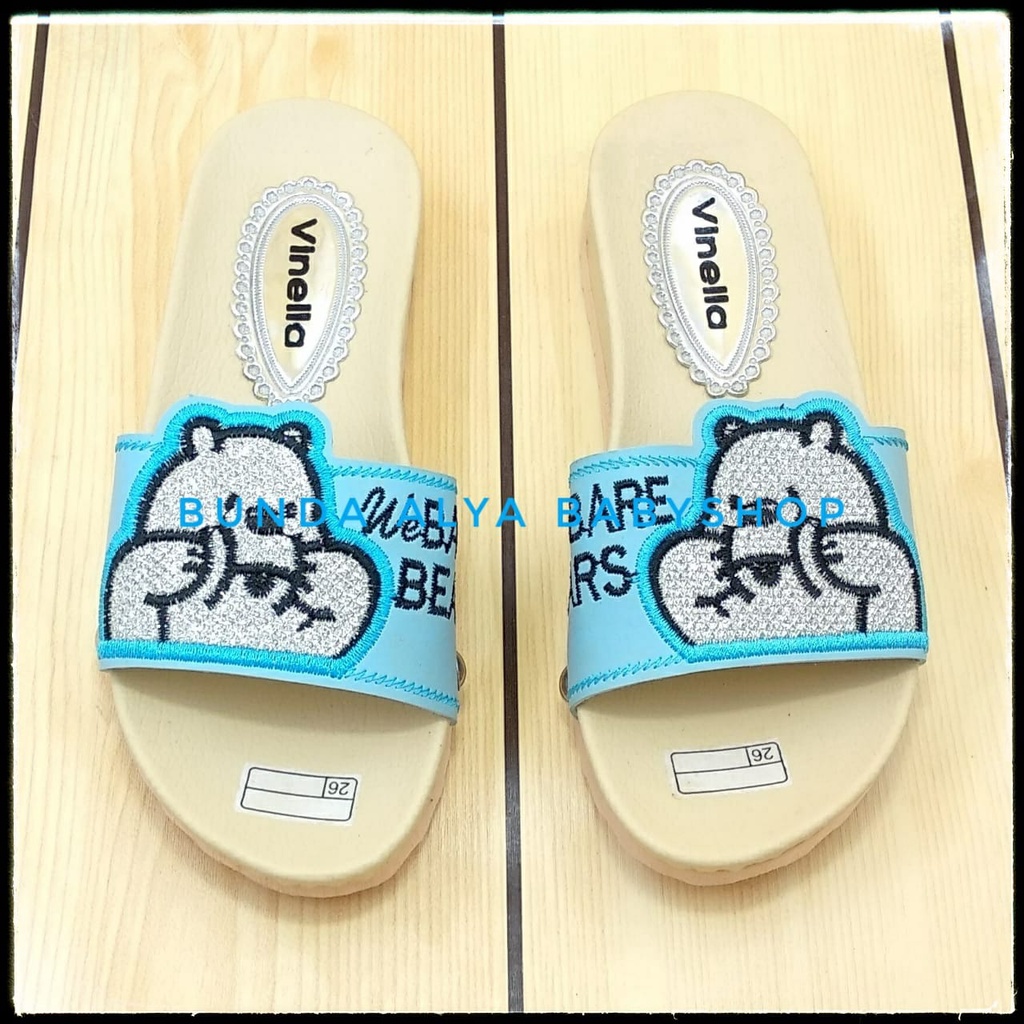 Sandal Anak Perempuan Slop Usia 3 4 5 6 7 Tahun BEAR BIRU SIze 26-35 - Sendal Anak Cewek FlipFlop Alas Karet