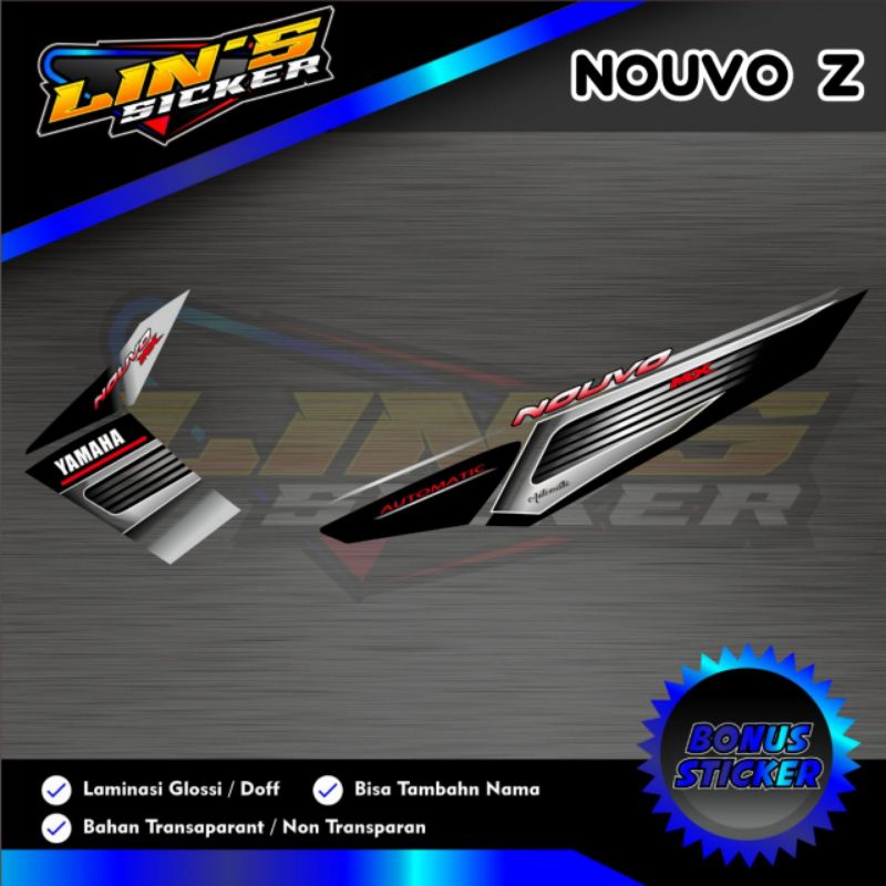 STRIPING NOUVO Z GLOSSY CUSTOM MX HITAM SILVER