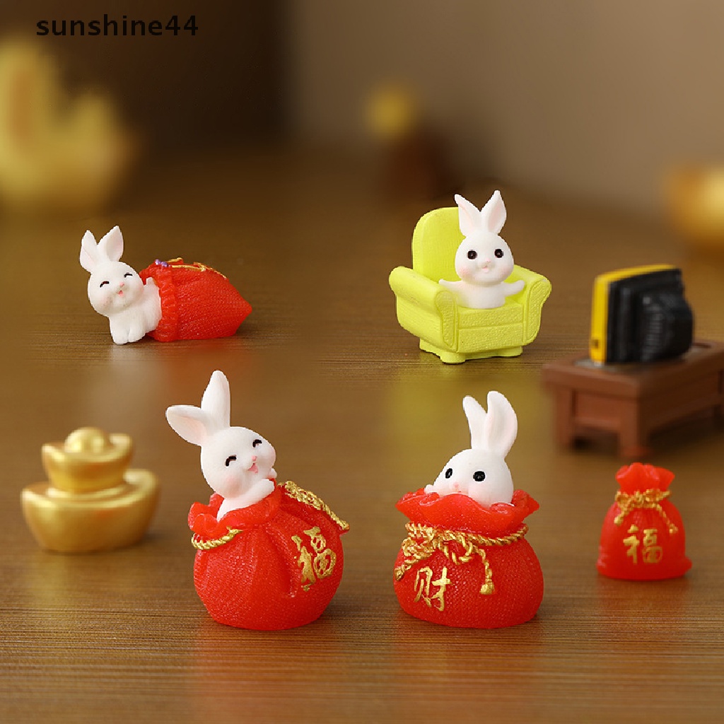 Sunshine 1 Set Miniatur Kelinci / Wortel Bahan Resin Untuk Dekorasi Taman