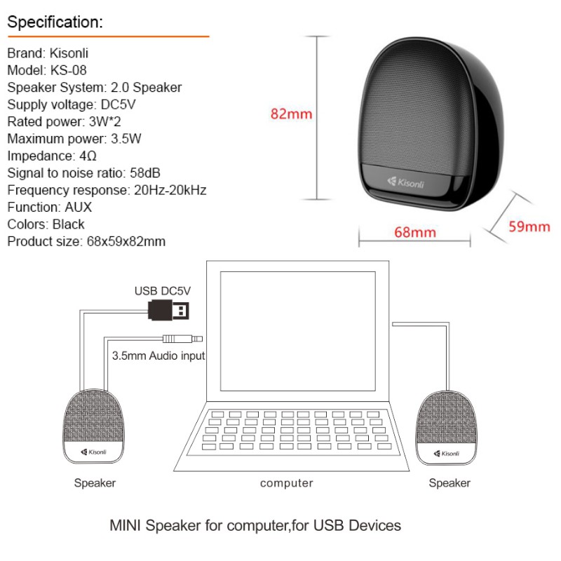 Speaker Komputer Kisonli KS-08 Mini Speaker Komputer/ Laptop