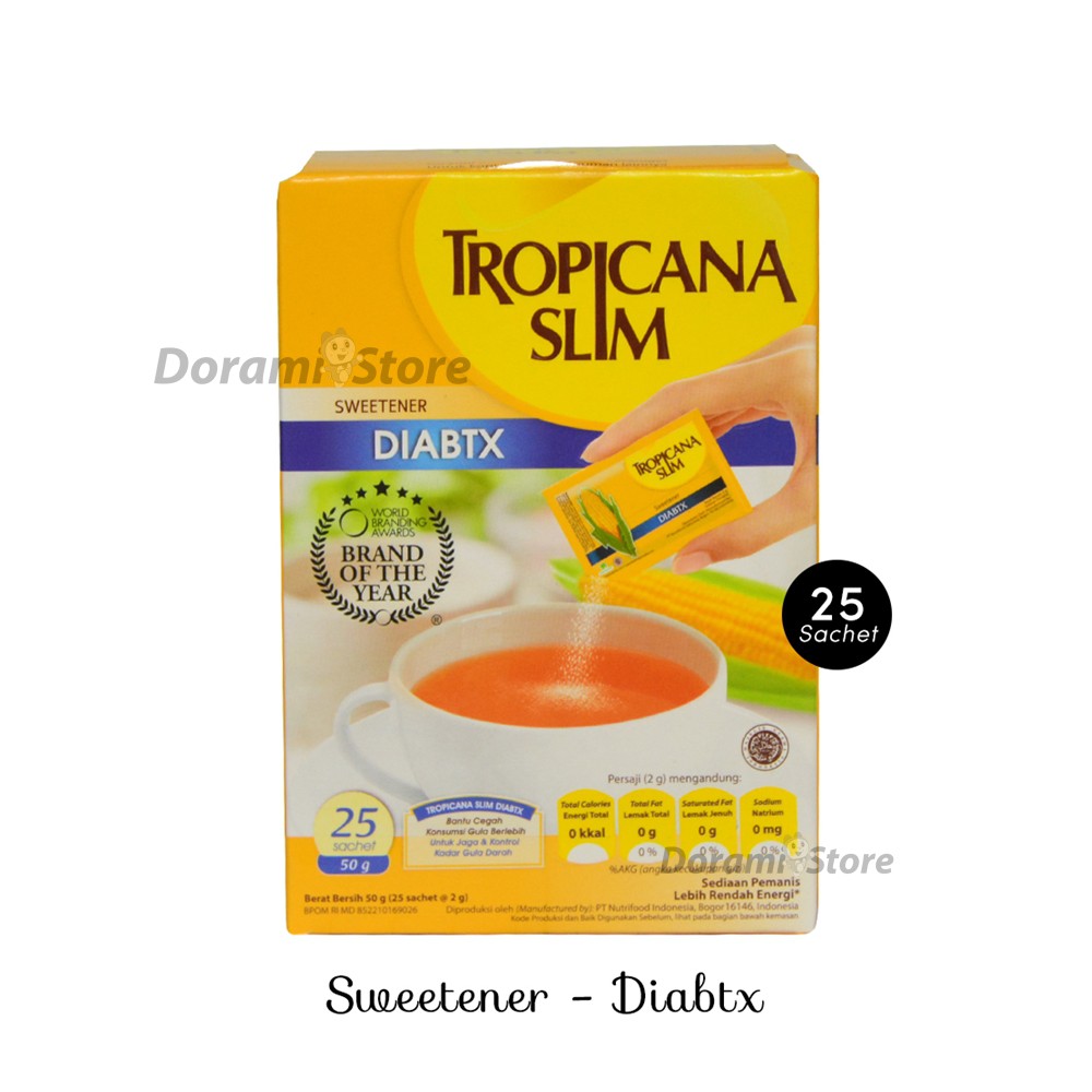 

Tropicana Slim Sweetener Diabtx Kemasan Box @ 2.5 gr / Gula Untuk Diabetes Rendah kalori