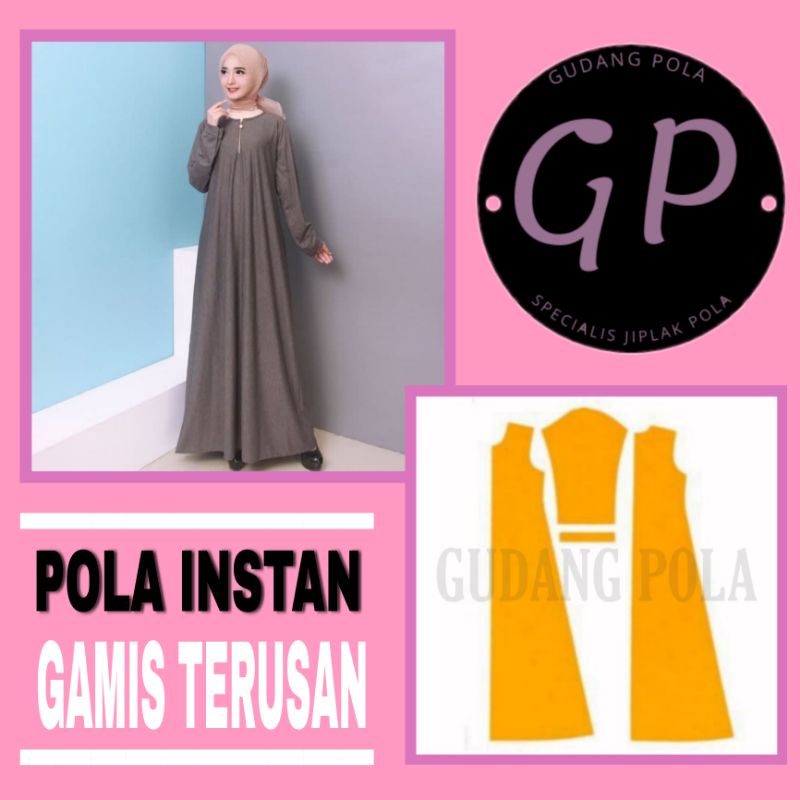 [✓COD] Pola Gamis Terusan Wanita Dewasa - Pola Gamis dari Gudang Pola sudah ditambahkan kampuh 1,5cm