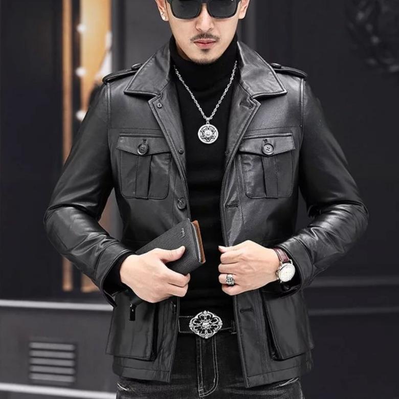Jaket Kulit Asli Pria Model Sapari Semi Jas Dari Kulit Asli Domba Garut-Jaket Kulit Original