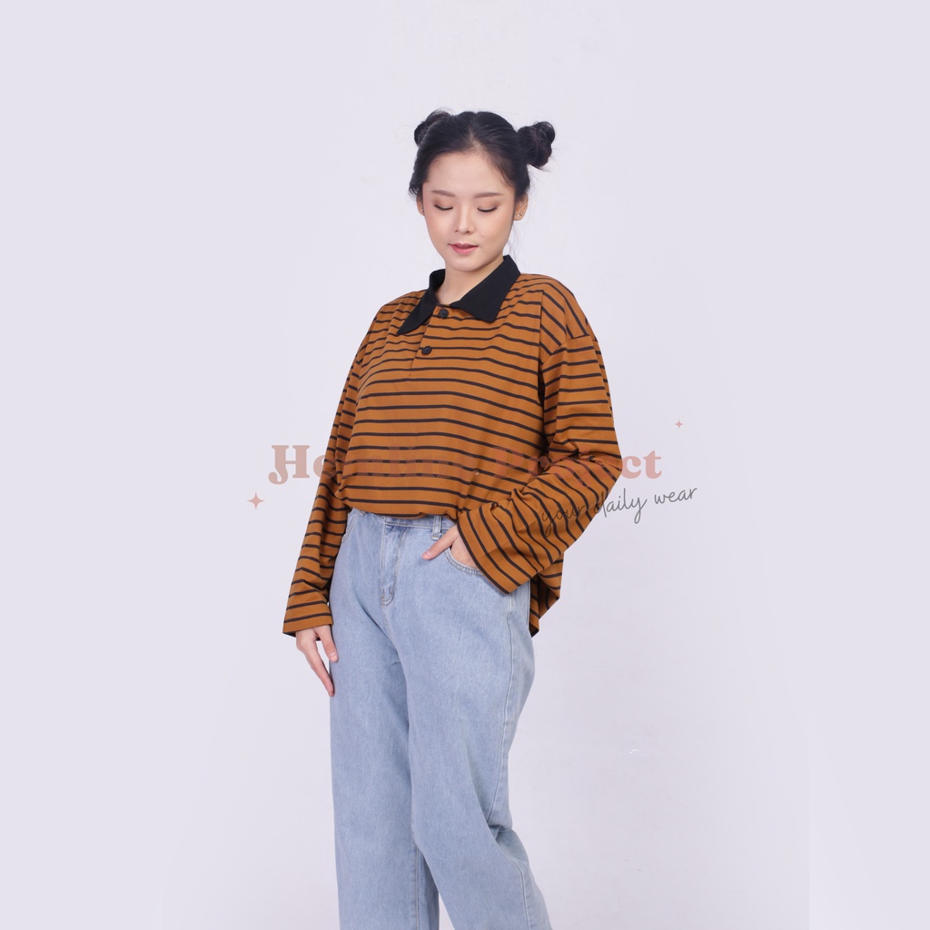 Hara Brown Oversized Stripe Top