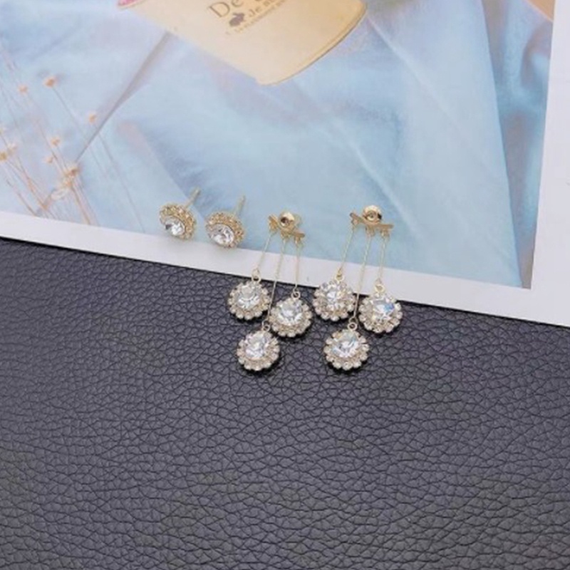 Anting Panjang Bentuk Waterdrop Bulat Bahan Zircon Untuk Wanita