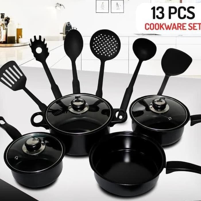 TERBARU!!! Teflon Cookware Set 13 Pcs / Panci Set Spatula / Teflon All In One Warna Merah