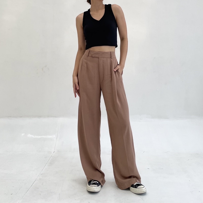 GIA PANTS | Celana Panjang Highwaist Basic Rayon Highwaisted Pants Bahan Celana Kaos Loungewear