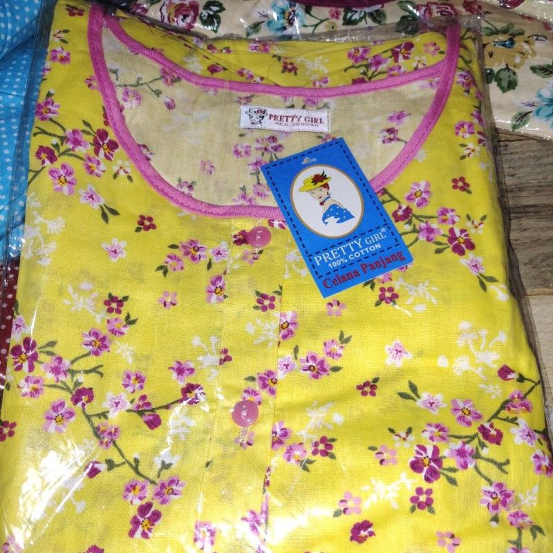 Piyama Cp set celana panjang Katun Motif Bunga Pretty girl-KODE 8D