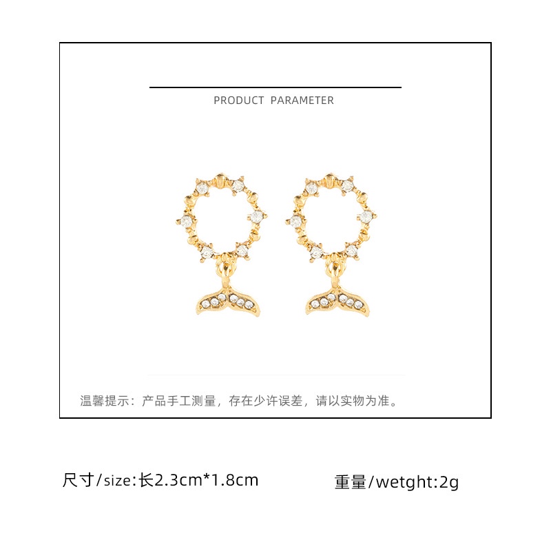 Diamond dolphin ekor anting-anting wanita Korea Mori genit jantung fishtail anting-anting sederhana