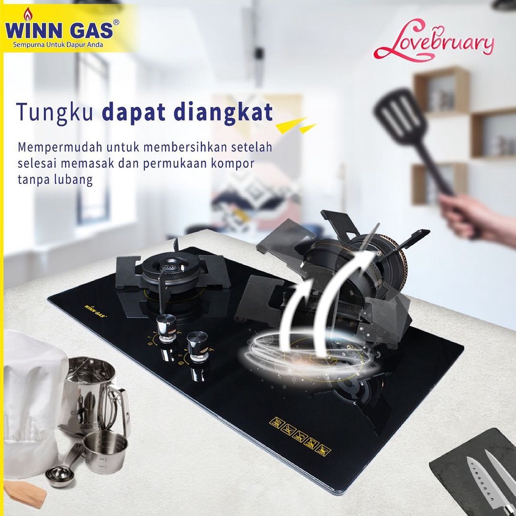 Winn Gas Kompor Tanam 2 Tungku W 898 UFO &amp; Paket Kompor Selang Regulator W88/W900