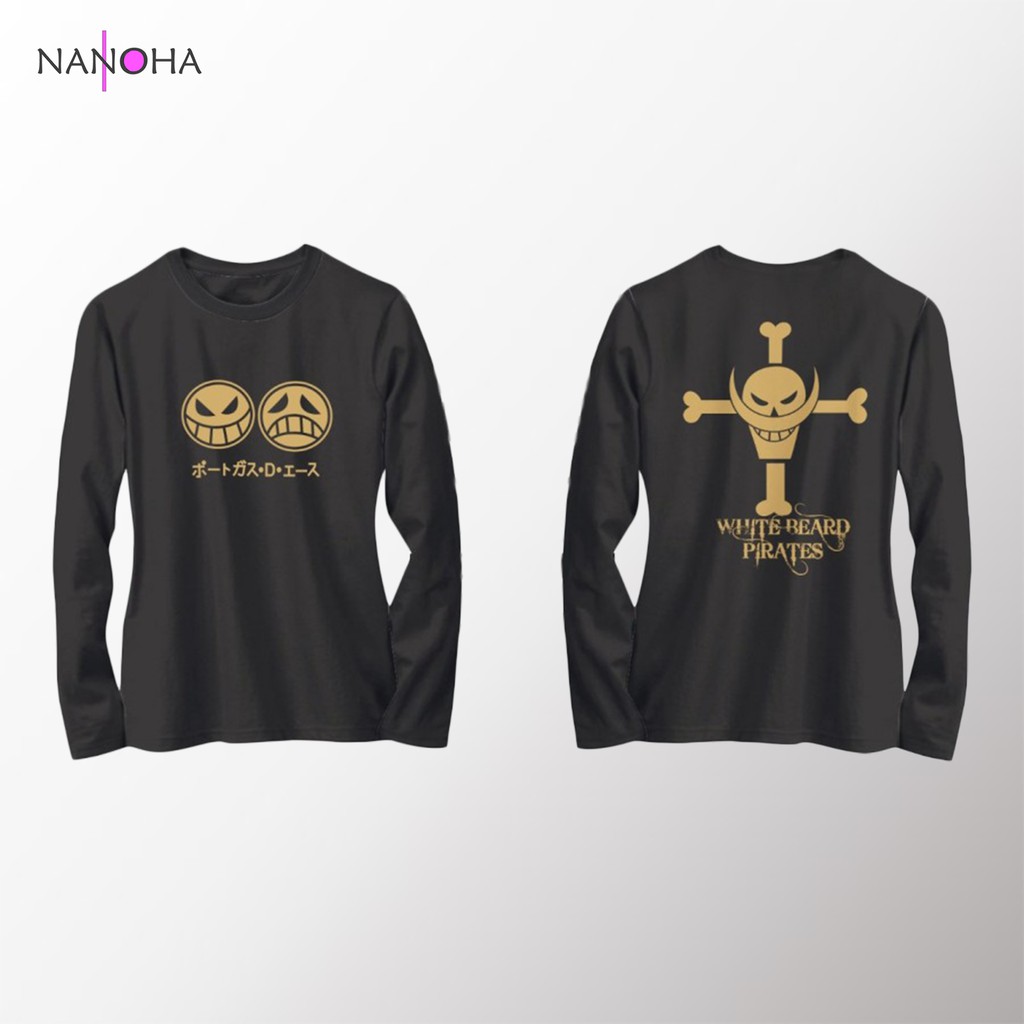 KAOS ANIME ONE PIECE WHITE BEARD PIRATES - LENGAN PANJANG - HITAM