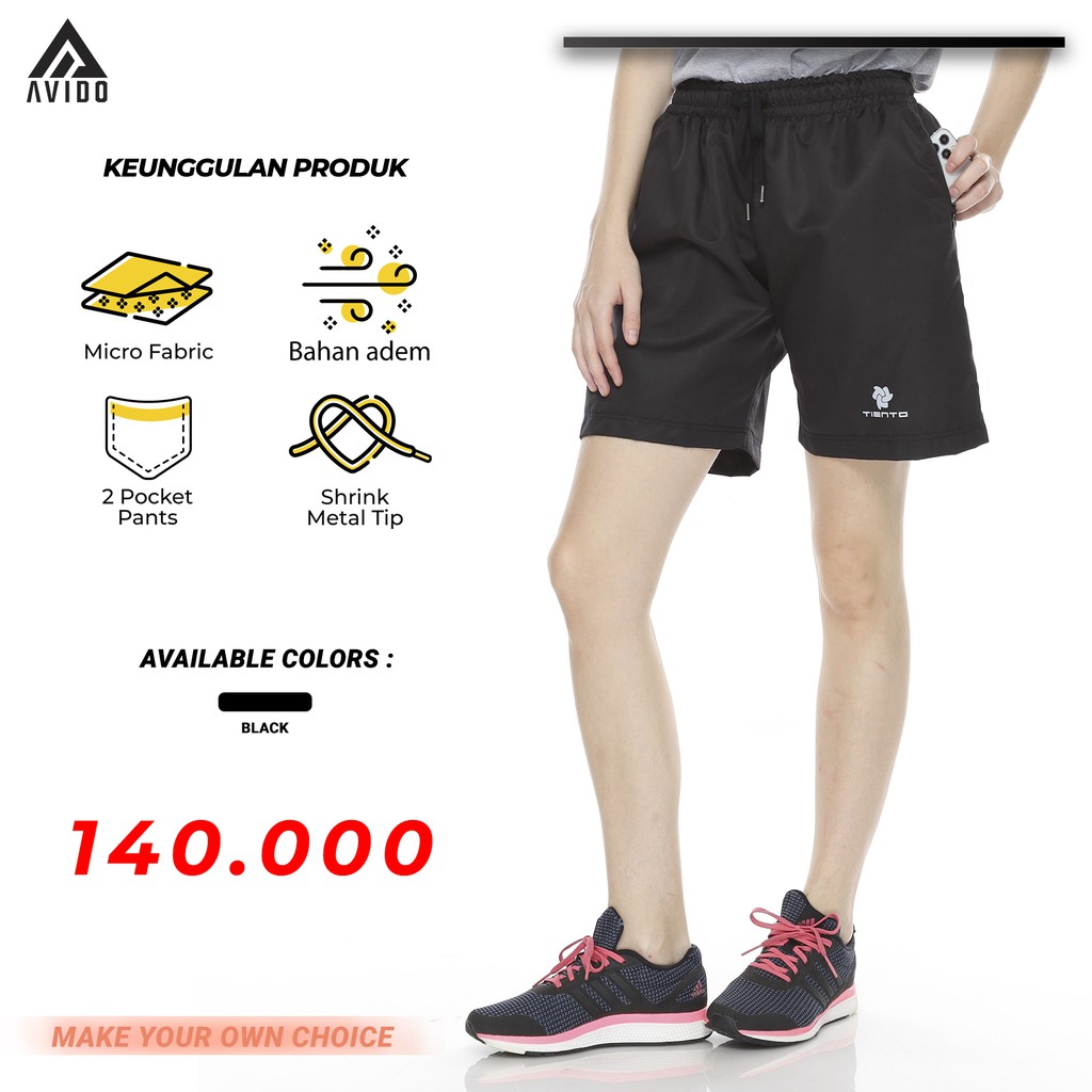 Tiento Celara Lari Wanita Short Running Pants Celana Lari Pendek Celana Pendek Running Wanita Black