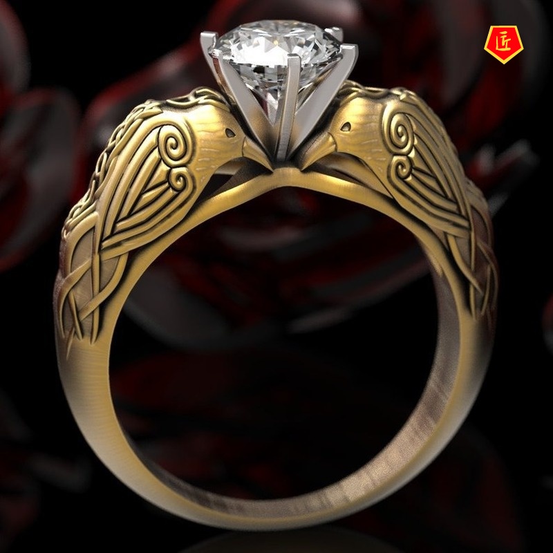 [Ready Stock]Creative Crow Totem Diamond Gold Ring