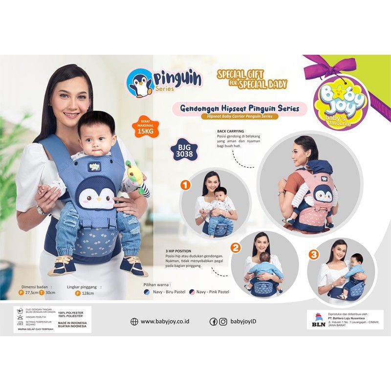 Baby Joy Gendongan Hipseat Print Zoo Dino Series dan Pinguin Series| Baby Joy Gendongan Bayi Depan Print Zoo dan Pinguin