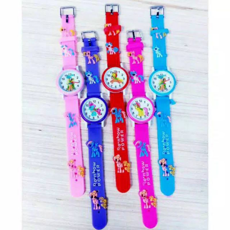 (Cod)Jam Tangan Wanita Anak&quot; Timbul Ponny Strap Rubber/Karet(Dikirim Jakarta)