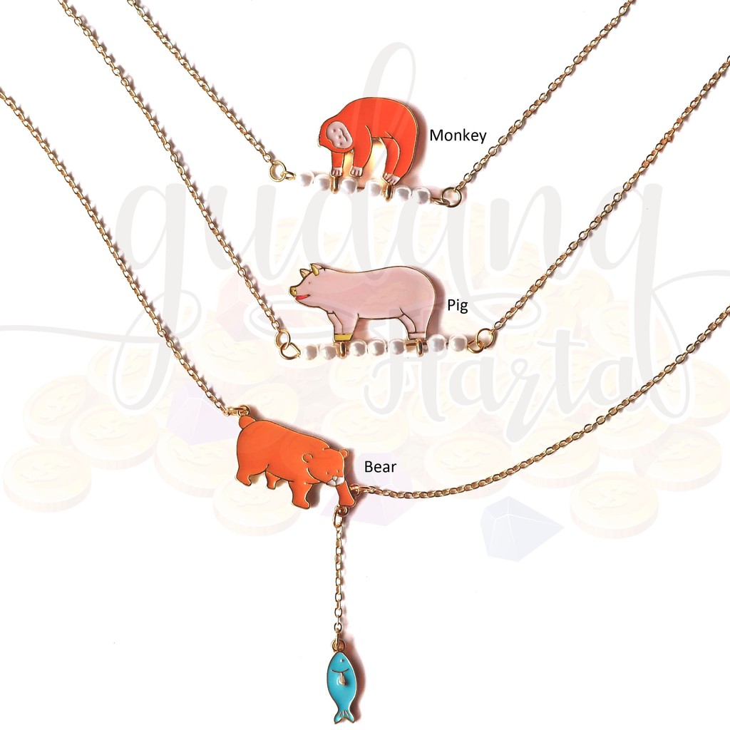 Kalung Bear and Fish Pig Monkey Babi Beruang Monyet Unik Lucu GH 204181