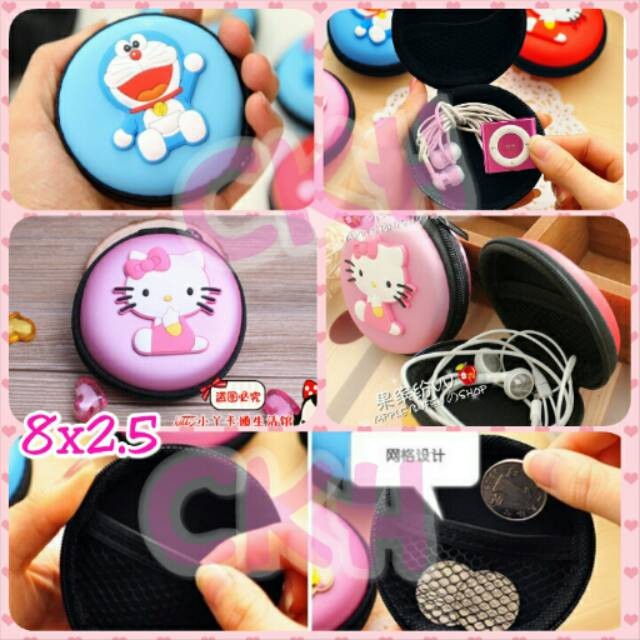 Dompet Headset Kartun/ Tempat Earphone/ Dompet Koin Karakter PVC Bulat