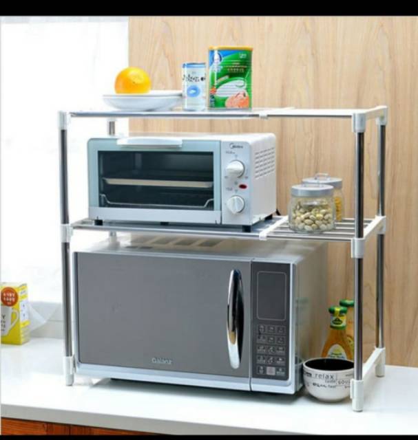 BISA COD Rak Dapur Microwave Storage Kitchen Rack Stainless Portable Rak Susun