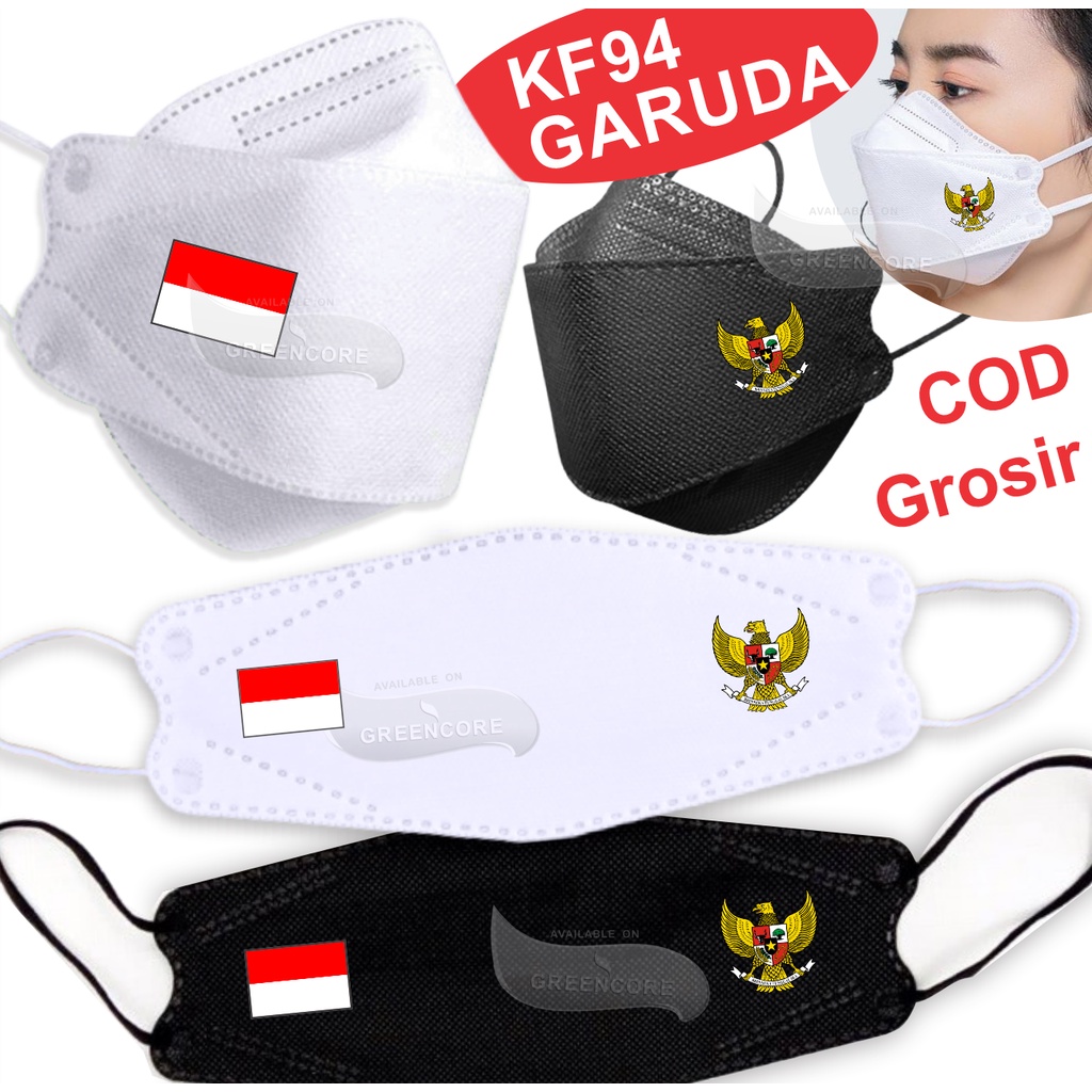 Masker merah putih garuda indonesia logo kf94 4 ply lapis 3d convex model evo kesehatan non kain grosir tni polri terbaru polisi tentara bendera atlet atlit olahraga event pesta acara kementrian pemerintah