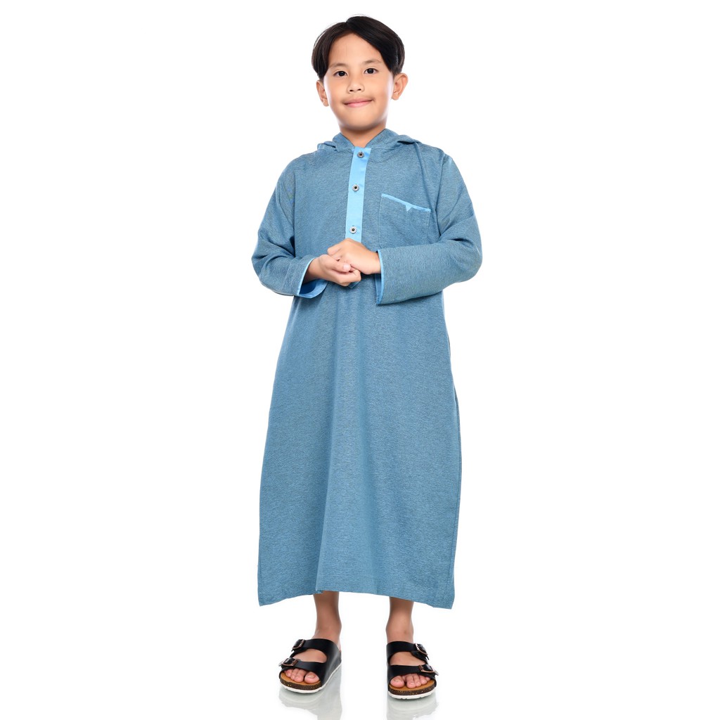 SHOHIB GAMIS PRIA PREMIUM HOODIE BIRU LAUT DARI BATITA HINGGA DEWASA