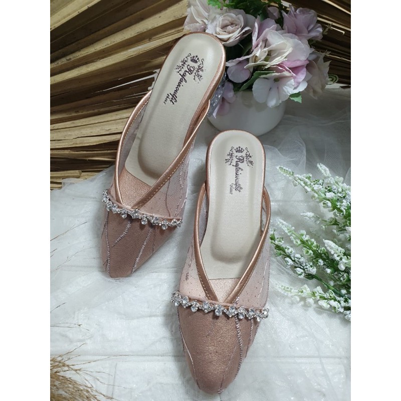 sepatu annesha  rosegold 3cm kaca