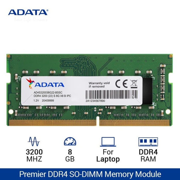 Adata DDR4 8GB 3200Mhz SO-DIMM PC4-25600 DDR4 3200 8GB RAM for Laptop