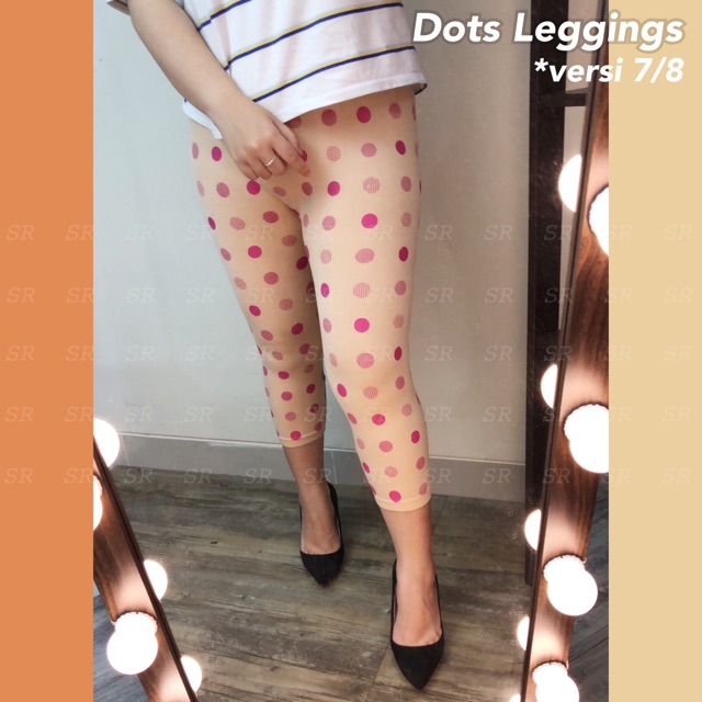 Legging Fullprint Wanita Import Pendek 7/8 Motif Polkadot Katun Melar Jumbo